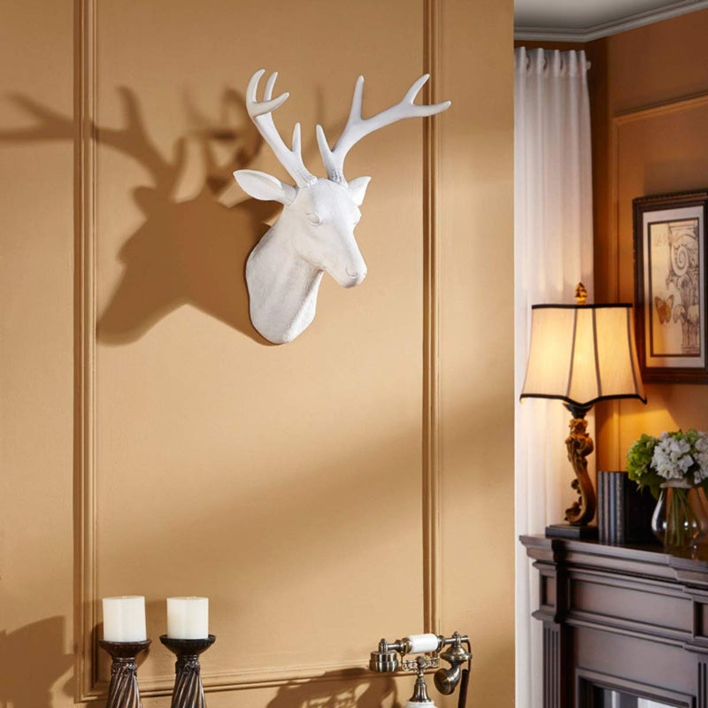 Notakia White Deer Head Wall Decor Deer Antlers Wall Sculpture Faux Taxidermy Wall Animal Head 19.69 x 11.81 x 15.75 inches - Image 3